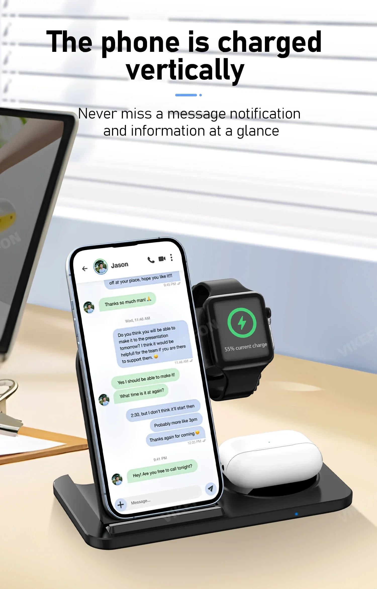 30W LED Fast Wireless Charger Stand 3 in 1 Foldable Charging Station For iPhone 15 14 13 12 11 Apple Watch 9 8 7 6 5 Airpods Pro - Image 34