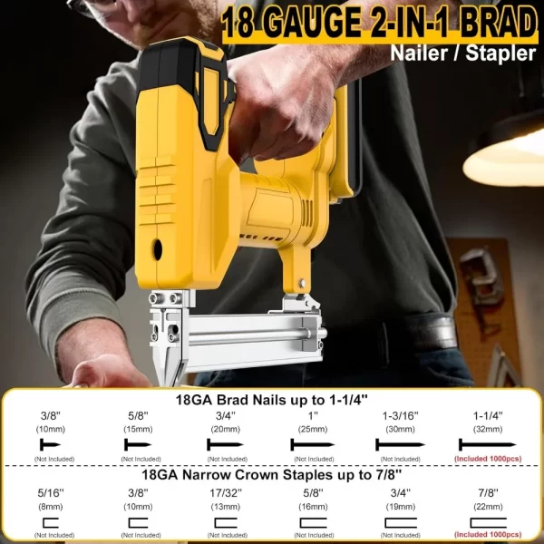 18 Gauge Cordless Brad Nailer Compatible with Dewalt 20V Battery (Not Included), Electric Nail Gun/Staple Guni - Image 3