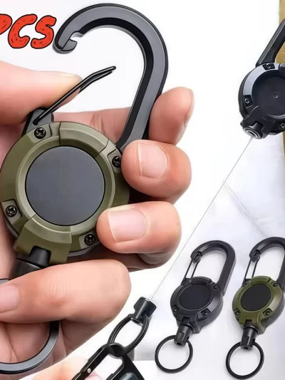 Retractable Heavy Duty Pull Reel Carabiner Strong Steel Wire Rope Buckle Spring Key Ring
