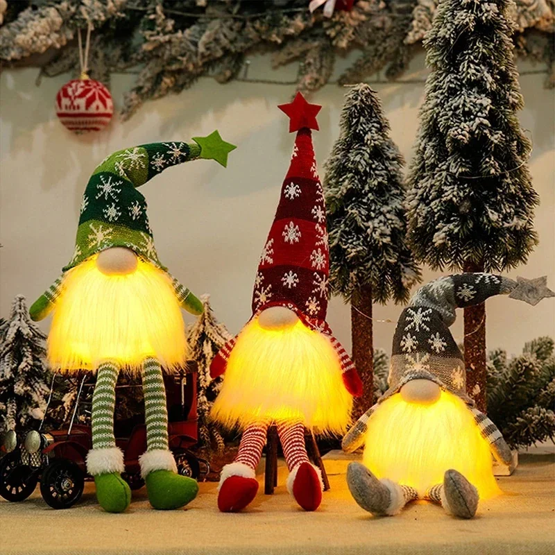 Christmas Faceless Doll Gnome Ornaments LED Light Plush Knitting Crafts Tree Pendant Christmas Decorations - Image 4