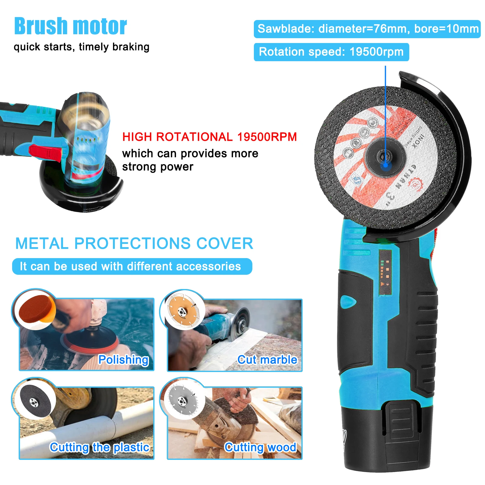 12V Cordless Electric Angle Grinder 19500rpm Lithium Battery Mini Polishing Grinding Machine Diamond Cutting Power Grinder - Image 13