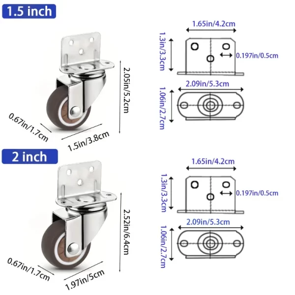 4 Pcs L-Shaped Side Mount Caster Wheels, Soft Rubber Castors Swivel Caster Wheels - Image 13