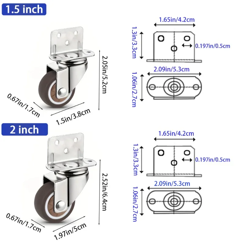 4 Pcs L-Shaped Side Mount Caster Wheels, Soft Rubber Castors Swivel Caster Wheels - Image 13
