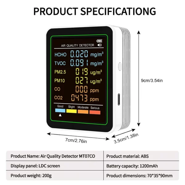 6-in-1 Air Quality Monitor Real-Time Air Quality Tester Portable Temperature Humidity Detector - Image 14
