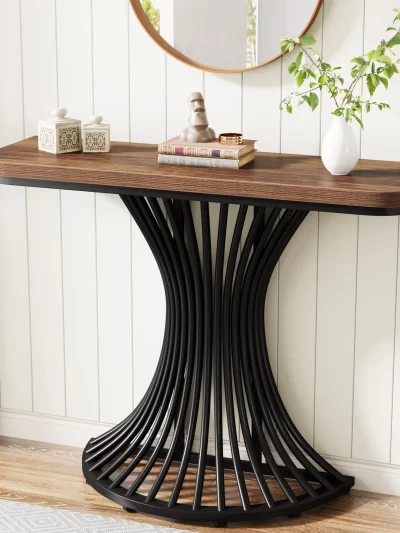 Tribesigns Console Table, Industrial Entryway Table with Geometric Metal Base, 39-Inch Small Sofa Accent Table