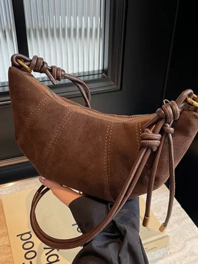 Velvet Material Zipper 2025 High Quality Shoulder Bag Solid Color