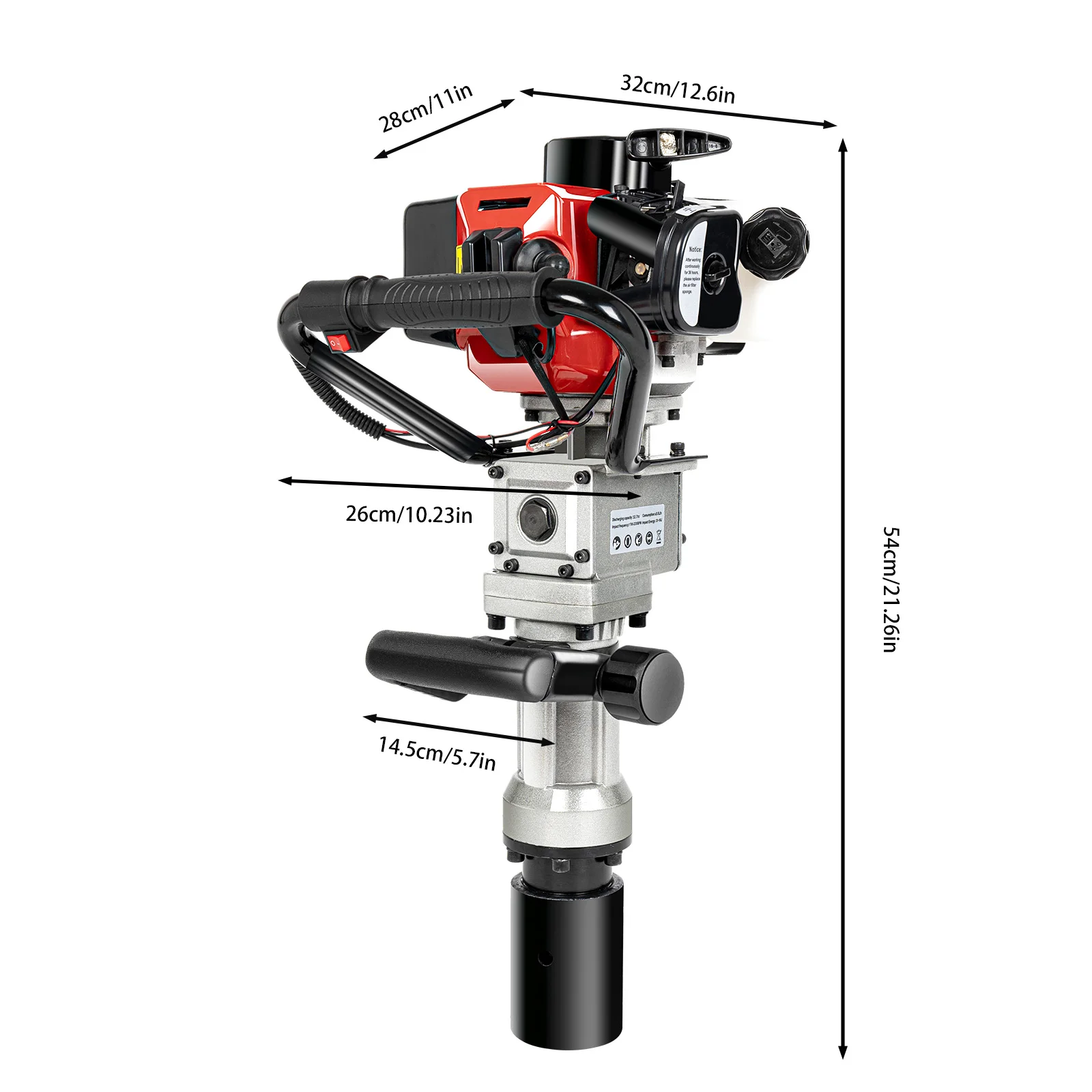 900W Gas Powered Fence Post Driver – Two-Stroke Engine, Adjustable Sockets, Large Fuel Tank, and Anti-Vibration Design - Image 6