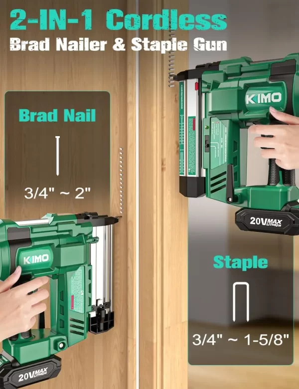18 Gauge Nail Gun Cordless with Battery 2.0Ah X 2, 1000pcs Nails and Staples, 2 Firing Modes, 180 Nails/min, Adjustable Nailing - Image 3