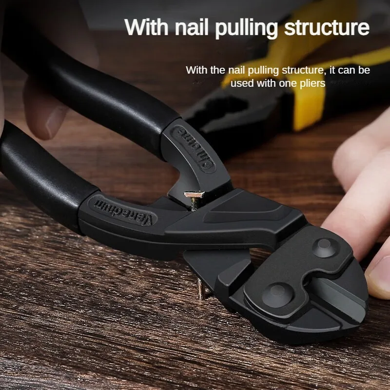 Deli 8 inch Black Bolt Cutters CR-V Steel Wire Cutters Multifunction Pliers with Nail Pulling