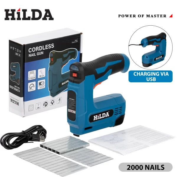 HILDA USBElectric 2-in-1 Air Nail Gun Furniture Pneumatic Gun Wood Frame Stapler Pneumatic Tool Power Tools with 2000pcs Staples - Image 7