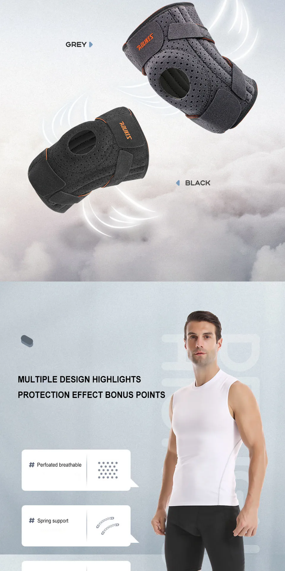 AOLIKES 1PCS NEW Knee Brace with Side Stabilizers & Patella Gel Pads,Knee Support - Image 24