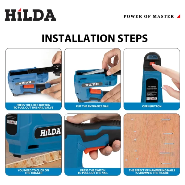HILDA USBElectric 2-in-1 Air Nail Gun Furniture Pneumatic Gun Wood Frame Stapler Pneumatic Tool Power Tools with 2000pcs Staples - Image 8