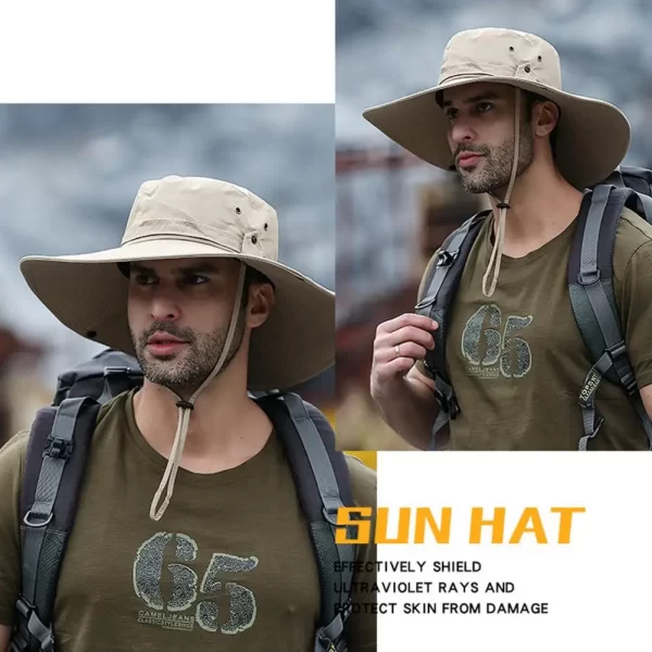 Fisherman Hat Wide Brim Solid Color Lace-Up Design Men Women Outdoor Hat Versatile Sun Protection - Image 12