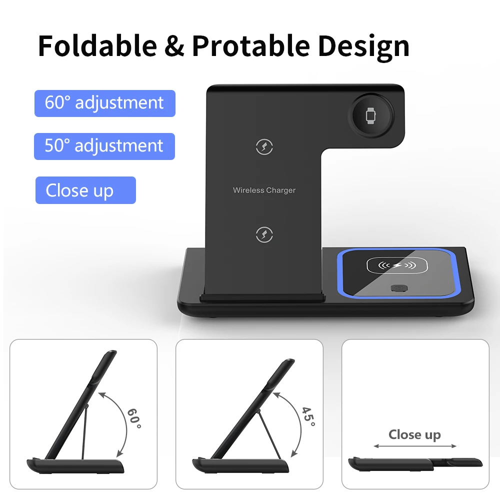 30W LED Fast Wireless Charger Stand 3 in 1 Foldable Charging Station For iPhone 15 14 13 12 11 Apple Watch 9 8 7 6 5 Airpods Pro - Image 25