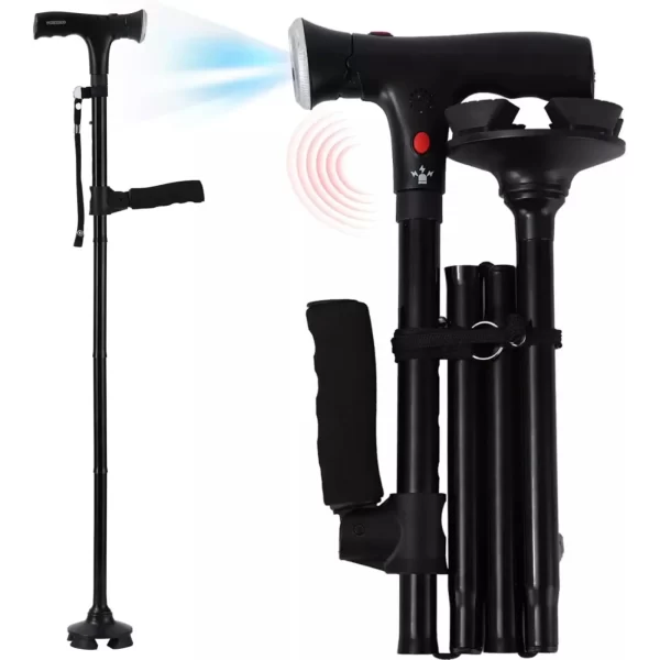 Collapsible Telescopic Folding Cane Elder Cane LED Walking Trusty Sticks Elder Crutches - Image 11
