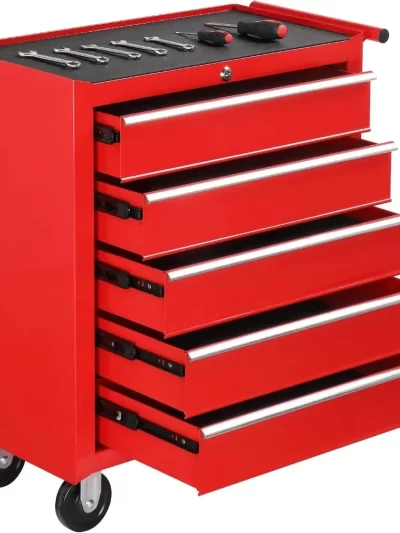5-Drawer Rolling Tool Chest w/Drawers & Lock, Tool Storage Cabinet with Lockable Wheels