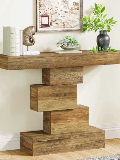 Tribesigns 42.5" Farmhouse Console Table, Narrow Wood Sofa Table Behind Couch with Geometric Base