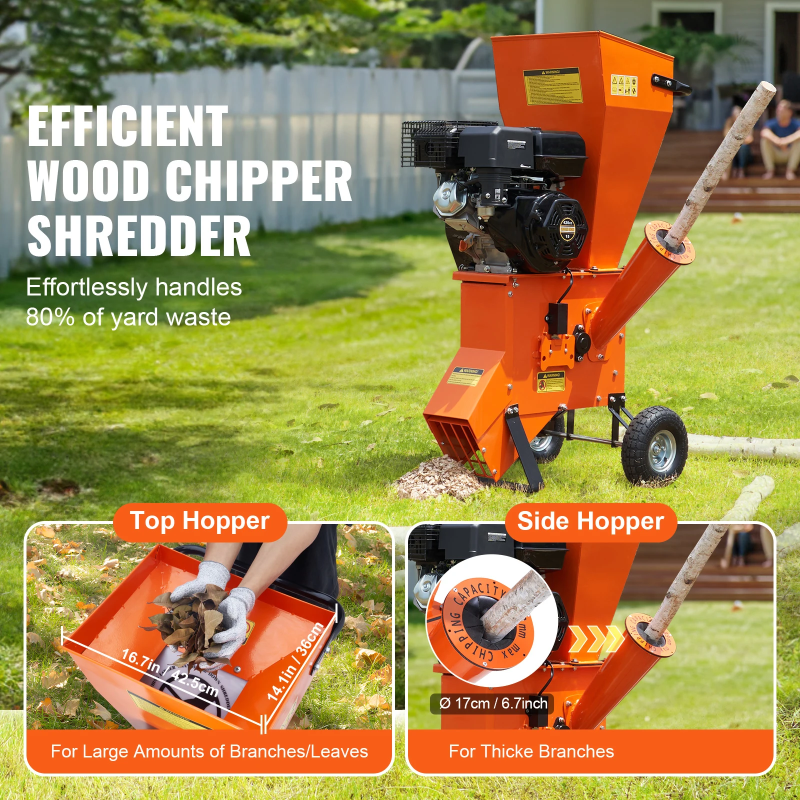 SucceBuy Wood Chipper Shredder Mulcher Heavy Duty Gas Powered 4.1/8.6KW Woodchipper Fast Wood Chipping - Image 6