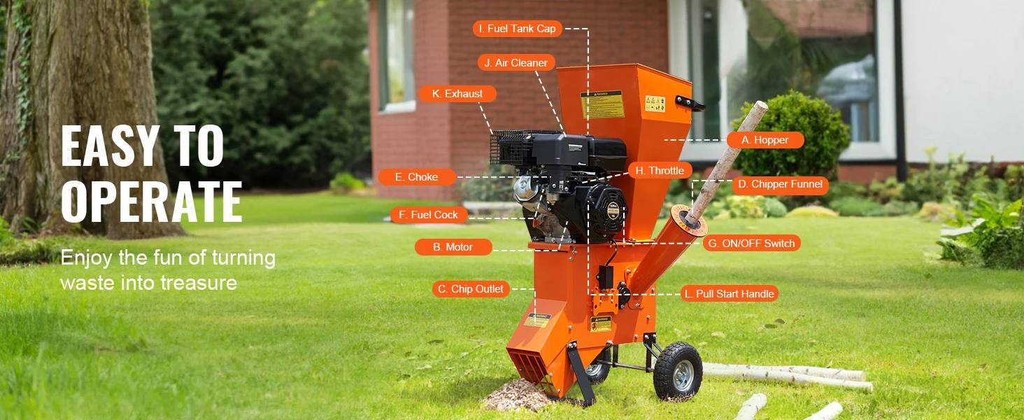 SucceBuy Wood Chipper Shredder Mulcher Heavy Duty Gas Powered 4.1/8.6KW Woodchipper Fast Wood Chipping - Image 14
