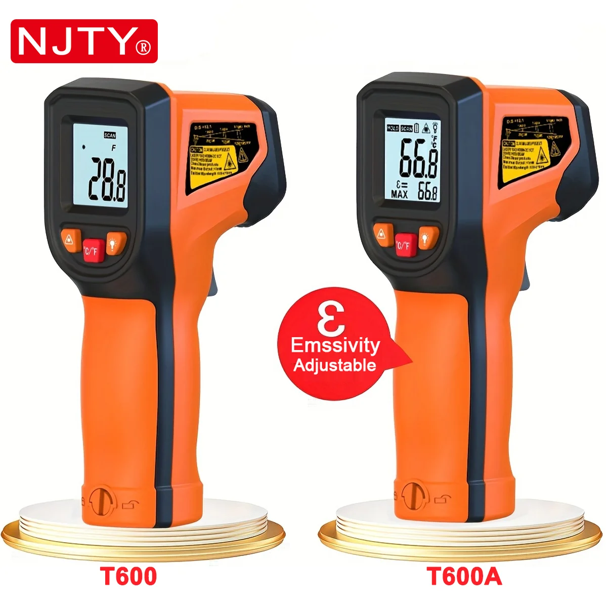 NJTY T600T600A Laser Temperature Gun Infrared Thermometer Sensor Handheld Non-contact IR LCD - Image 2
