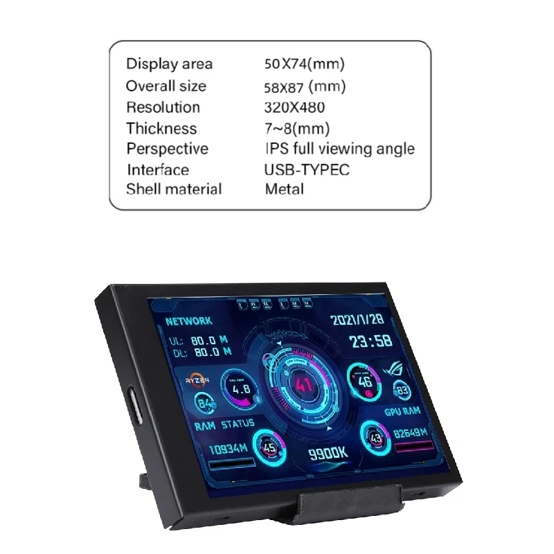 New 3.5 Inch IPS Type-C Secondary Screen for Computer CPU GPU RAM HDD Hardware Monitor LCD Display Freely AIDA64 Windows - Image 14