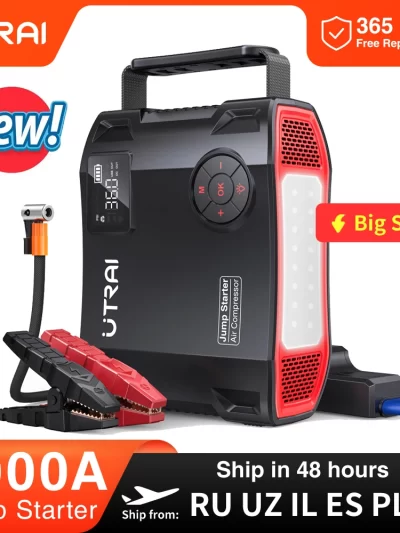 UTRAI 4 In 1 2000A Jump Starter Power Bank 16000mAh 150PSI Air Compressor Tire Pump Portable Charger Car Booster Starting Device