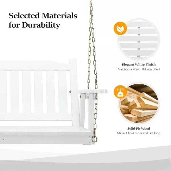 Upgraded Heavy Duty 880 LBS 4 FT Patio Wooden Porch Swing Solid Fir Wood, Outdoor Handing Swing Bench for Garden - Image 3