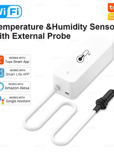 Tuya WiFi Temperature Humidity Sensor with External Probe Wireless Thermometer App Monitor for Freezer, Refrigerator, Fish Tank