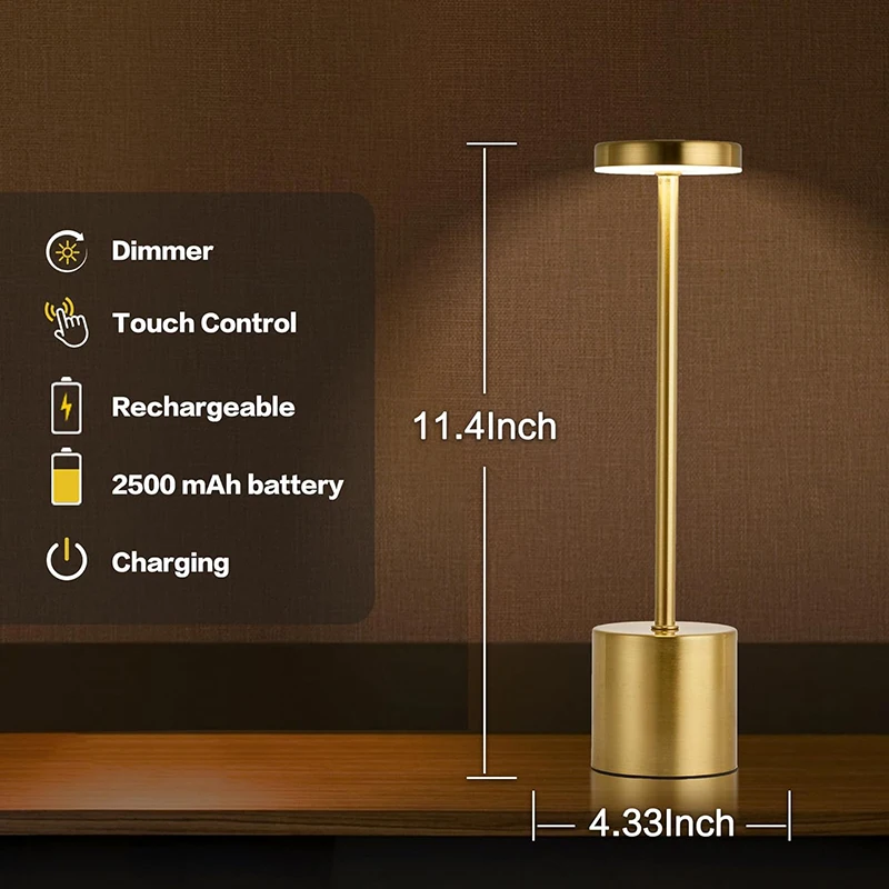 Classic Table Lamp USB Rechargeable Night Light Stepless Dimming Touch Desk Lamp 3 Colors - Image 4