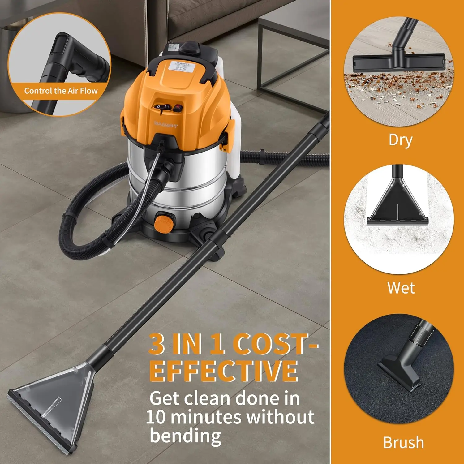 Shop Vacuum Wet and Dry, 6 Gallon 5.5 Peak HP, 3 in 1 Wet/Dry/Upholstery Shop Vac - Image 5