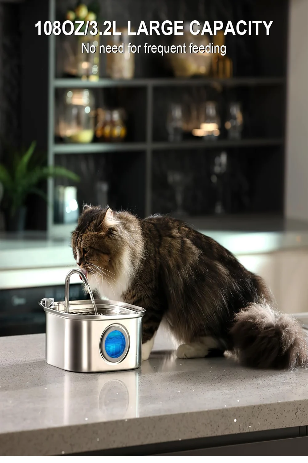 3.2L Stainless Steel Pet Water Feeder Auto Cat Fountain Smart Dog Water Dispenser Visual Window - Image 13