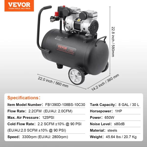 SucceBuy Air Compressor 750W/1450W/3000W Oil Free Air Compressor Quiet - Image 7