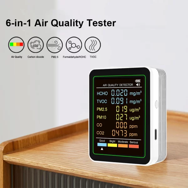 6-in-1 Air Quality Monitor Real-Time Air Quality Tester Portable Temperature Humidity Detector - Image 4