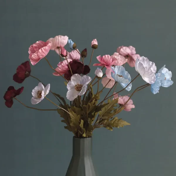 Artificial Flowers Fake Poppy Silk Flowers Long Stem Housewarming - Image 45