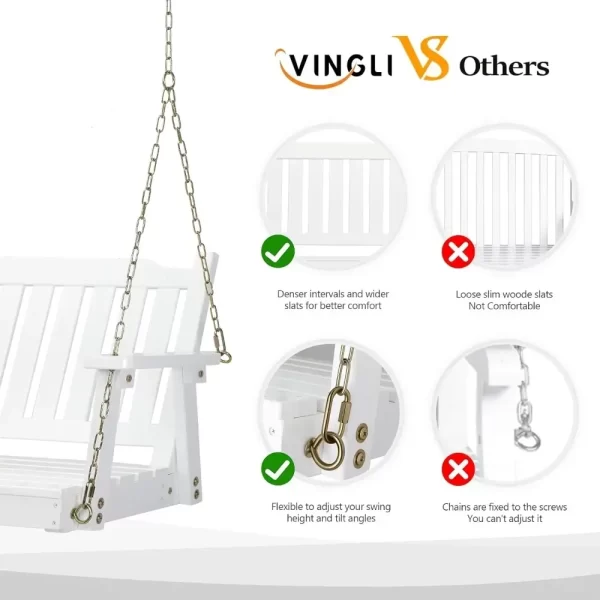 Upgraded Heavy Duty 880 LBS 4 FT Patio Wooden Porch Swing Solid Fir Wood, Outdoor Handing Swing Bench for Garden - Image 2