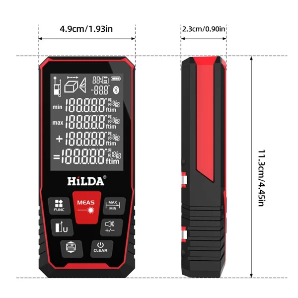 Building Measure Ruler Portable Range Test Finder Backlit LCD Distance Measure Tool Ft/in/Ft/Ft+in - Image 2