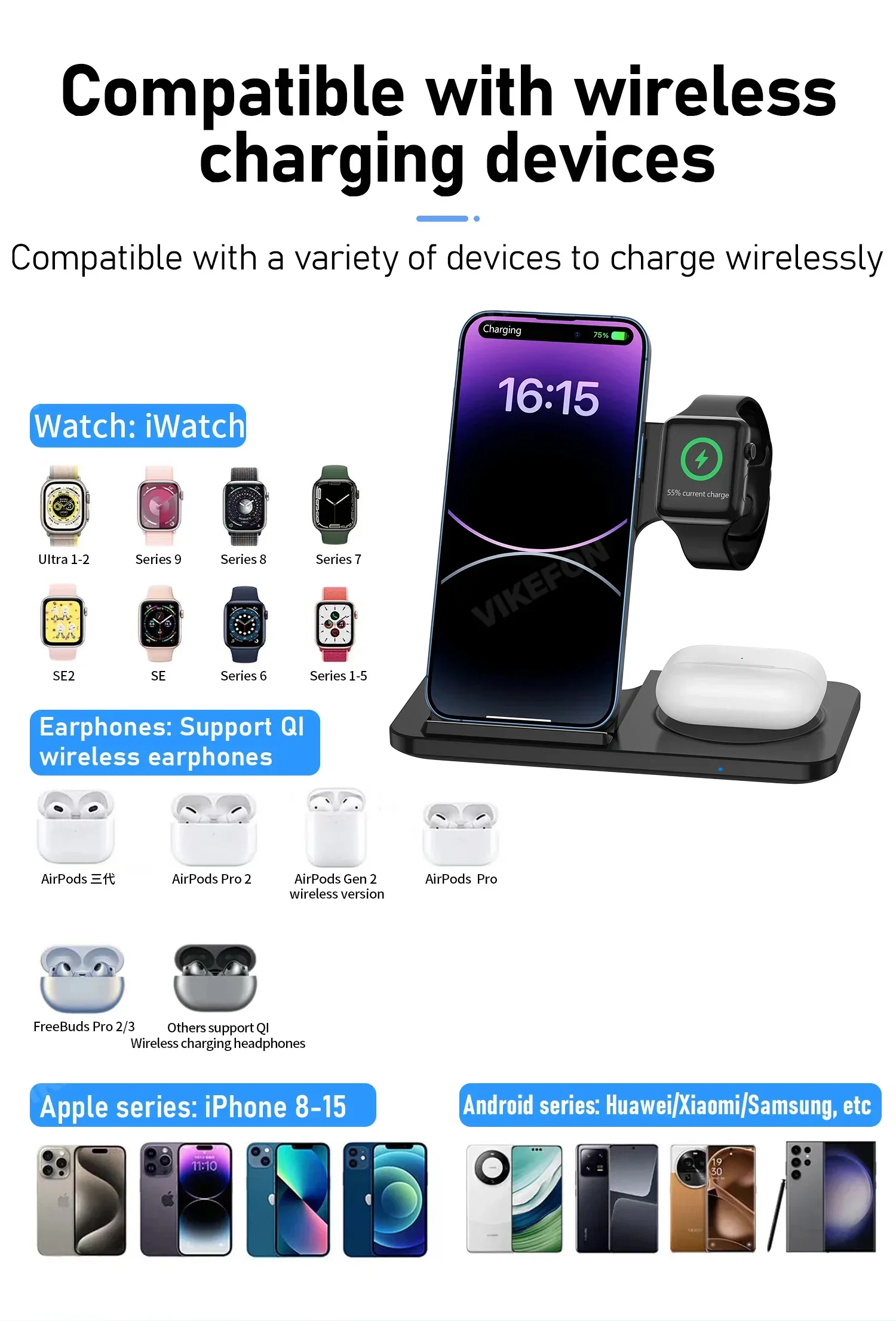 30W LED Fast Wireless Charger Stand 3 in 1 Foldable Charging Station For iPhone 15 14 13 12 11 Apple Watch 9 8 7 6 5 Airpods Pro - Image 37
