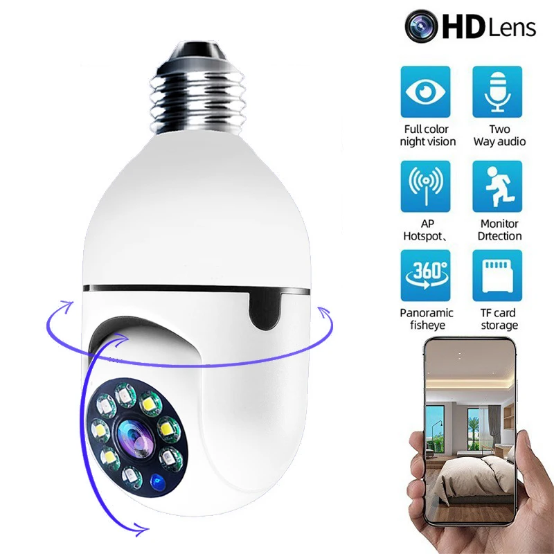 4G WiFi IP Camera E27 Bulb Cam 3MP Wireless Baby Monitor AI Tracking Security Video Surveillance Pet Cam