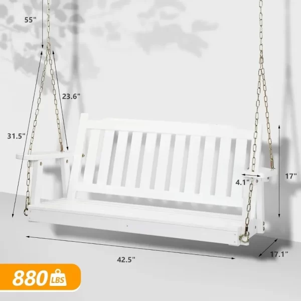 Upgraded Heavy Duty 880 LBS 4 FT Patio Wooden Porch Swing Solid Fir Wood, Outdoor Handing Swing Bench for Garden - Image 5