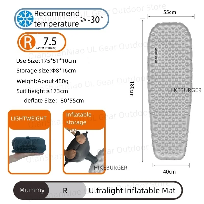 Light Tour R value 7.5 Camping Inflatable Mattress Outdoor Portable Sleeping Pad Ultralight - Image 9