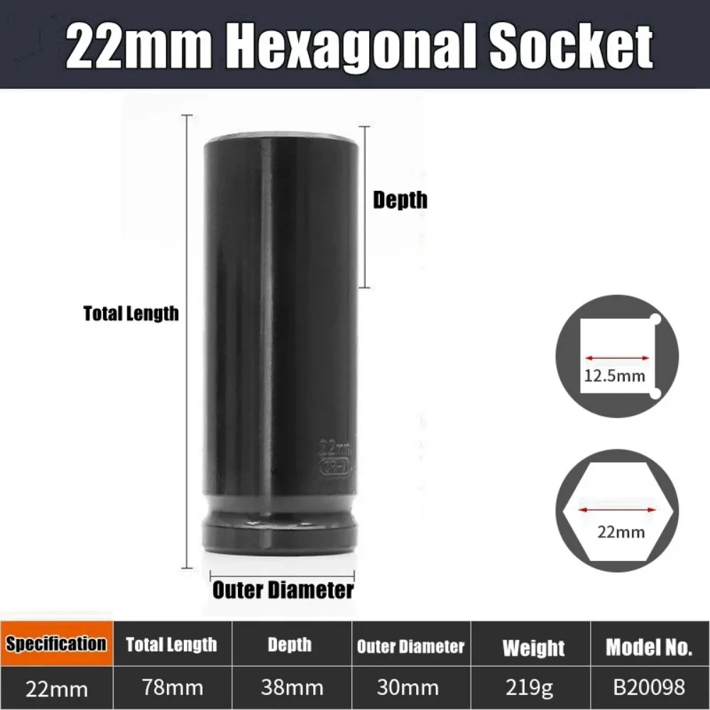 1/2Inch Drive 6-Point Impact Socket Set Drive Metric Wrench Socket Deep Impact Socket - Image 13