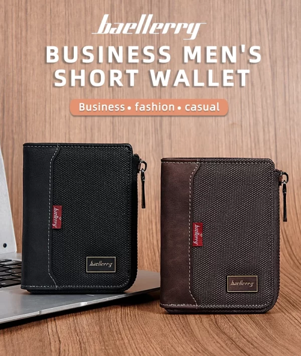 Baellerry RFID Simple Short Men Zipper Wallets Luxury Brand Card Holder Photo Holder Coin Pocket - Image 11