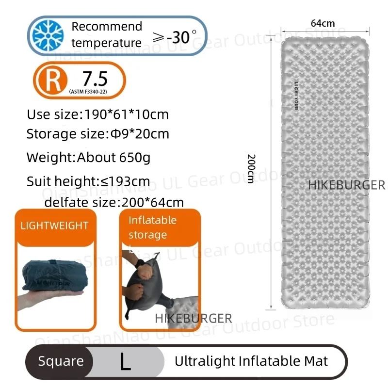 Light Tour R value 7.5 Camping Inflatable Mattress Outdoor Portable Sleeping Pad Ultralight - Image 13