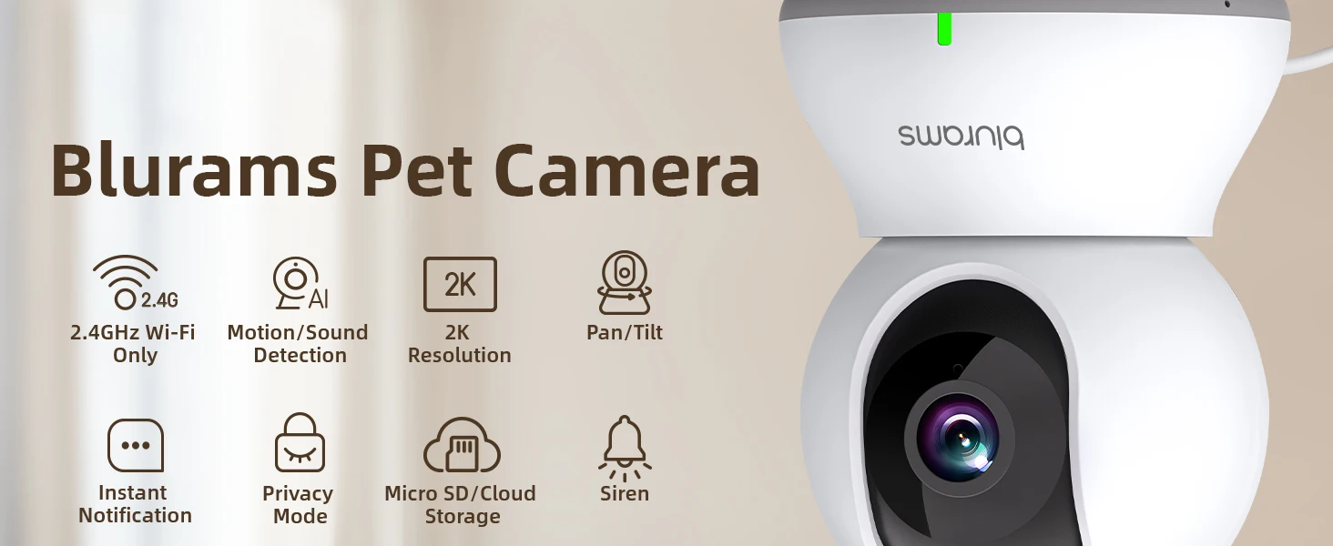 Blurams 2.4&5G WiFi Indoor Camera, 2K, 360° PTZ Pet Dog IP CCTV Camera with Phone App, 2-Way Talk, Night Vision, for Home Securi - Image 7