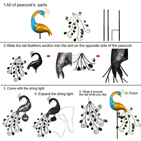 1 PC Peacock Animal-Shaped Solar Garden Lamp Outdoor Decorative Lighting Automatic Sensor Solar-Powered - Image 4