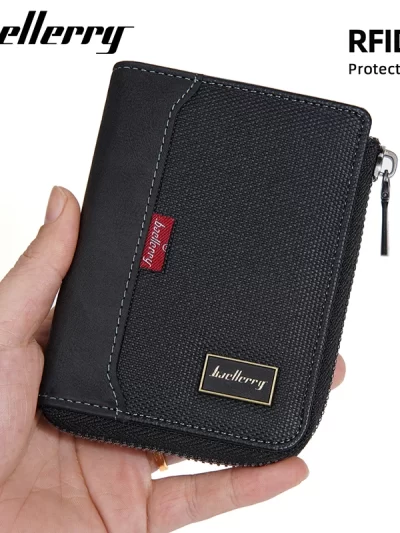 Baellerry RFID Simple Short Men Zipper Wallets Luxury Brand Card Holder Photo Holder Coin Pocket