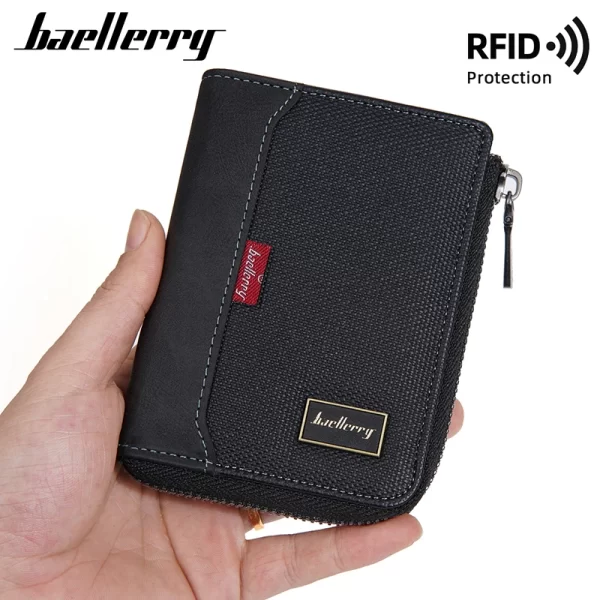 Baellerry RFID Simple Short Men Zipper Wallets Luxury Brand Card Holder Photo Holder Coin Pocket