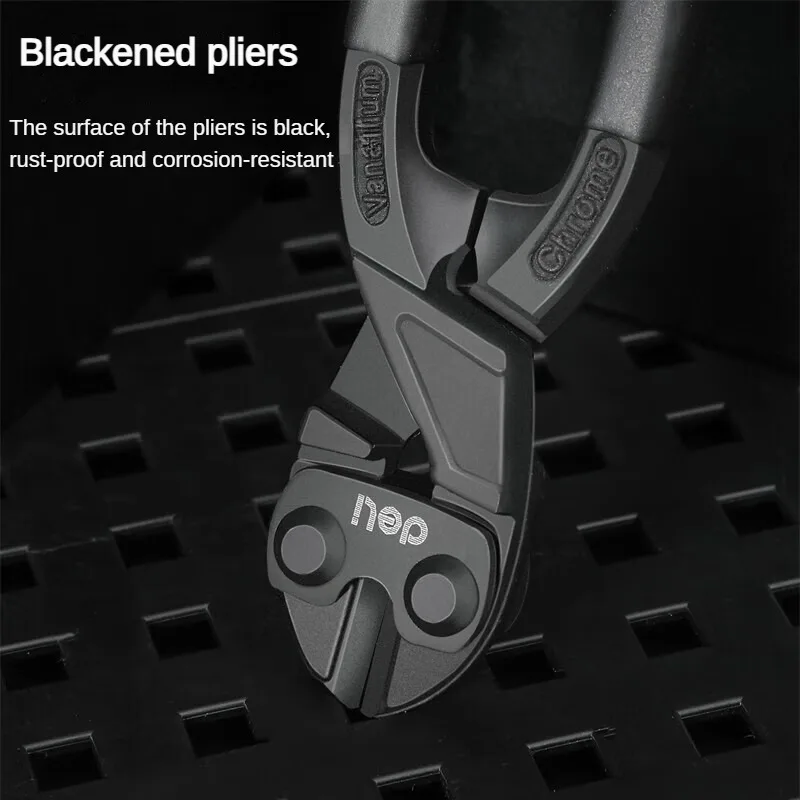 Deli 8 inch Black Bolt Cutters CR-V Steel Wire Cutters Multifunction Pliers with Nail Pulling - Image 2