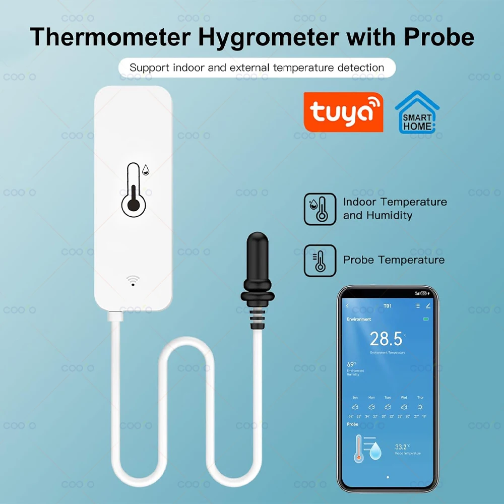 Tuya WiFi Temperature Humidity Sensor with External Probe Wireless Thermometer App Monitor for Freezer, Refrigerator, Fish Tank - Image 2