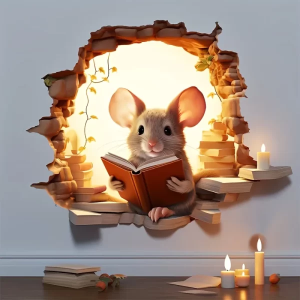 3D Reading Mouse Wall Stickers Cute Cartoon Animal Pattern Vinyl Decals - Image 5